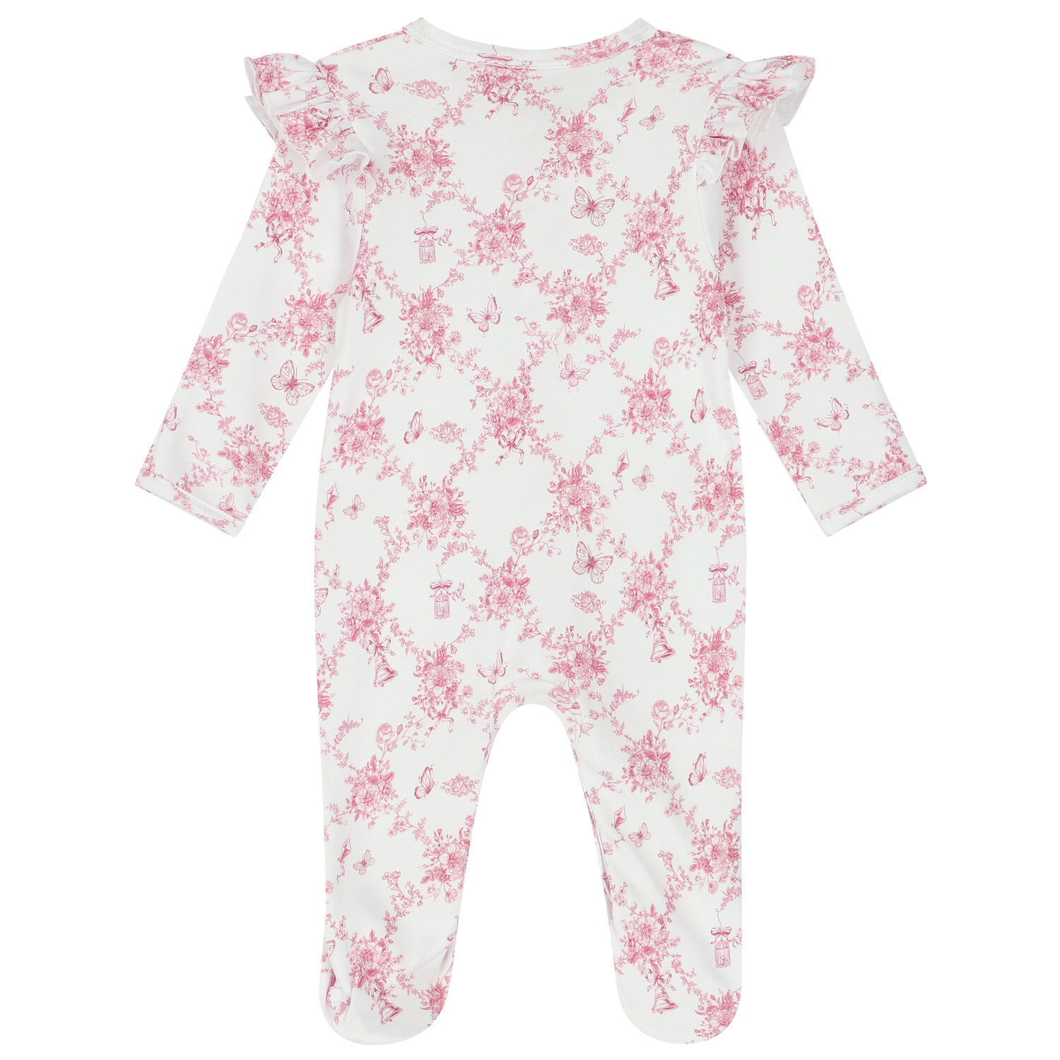 Baby Girls White & Pink Floral & Butterflies Babygrow, 1, hi-res